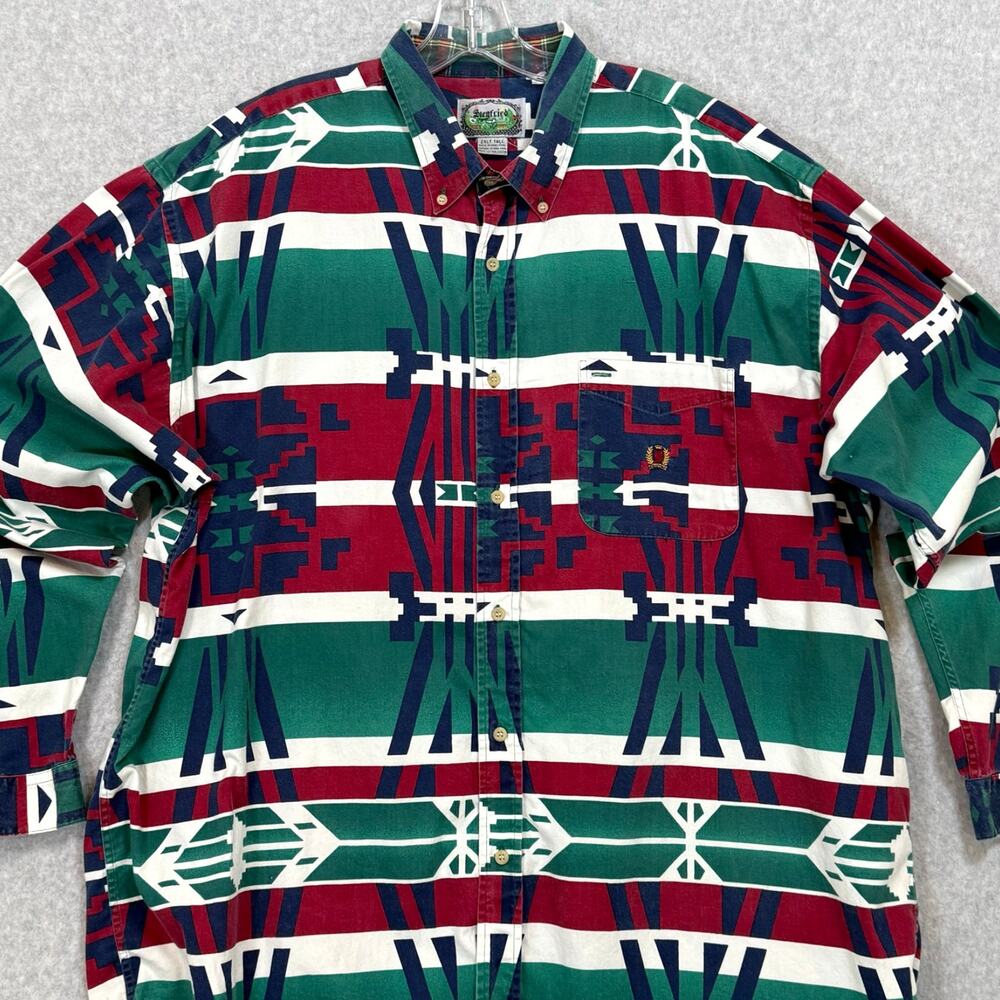 Vtg Siegfried Western Shirt Size 2XLT Tall Southwestern Print 80s Ranch Workwear
